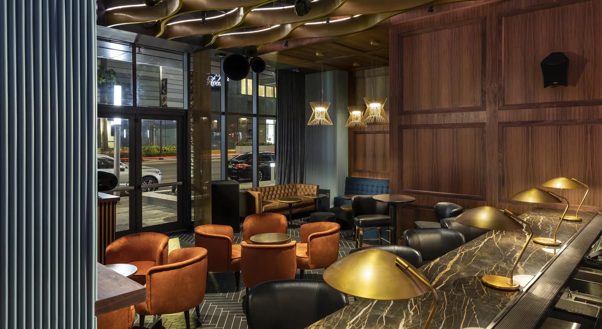 Hospitality interior with an integrated professional audio system